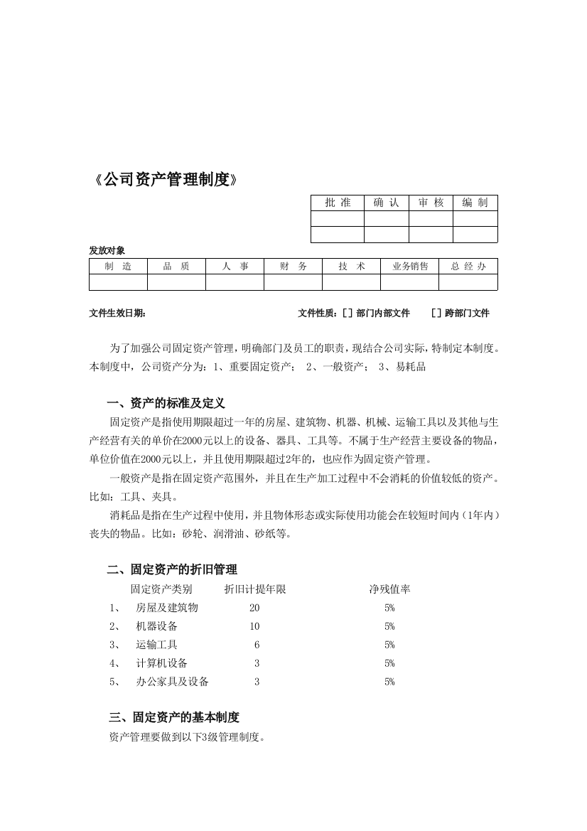 公司固定资产管理制度1