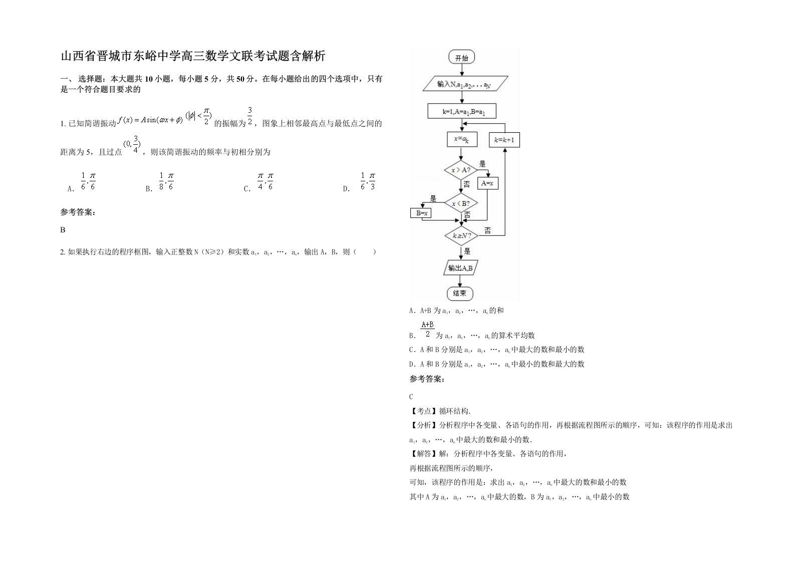 山西省晋城市东峪中学高三数学文联考试题含解析