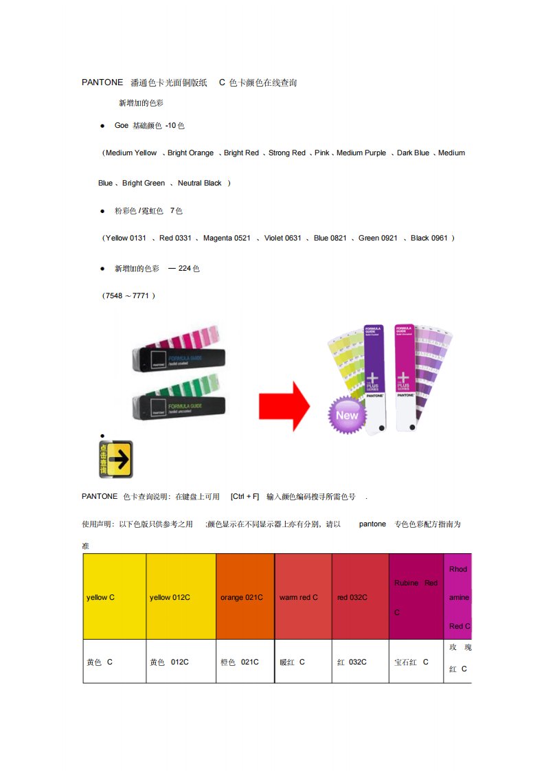 PANTONE潘通色卡光面铜版纸C色卡颜色word版