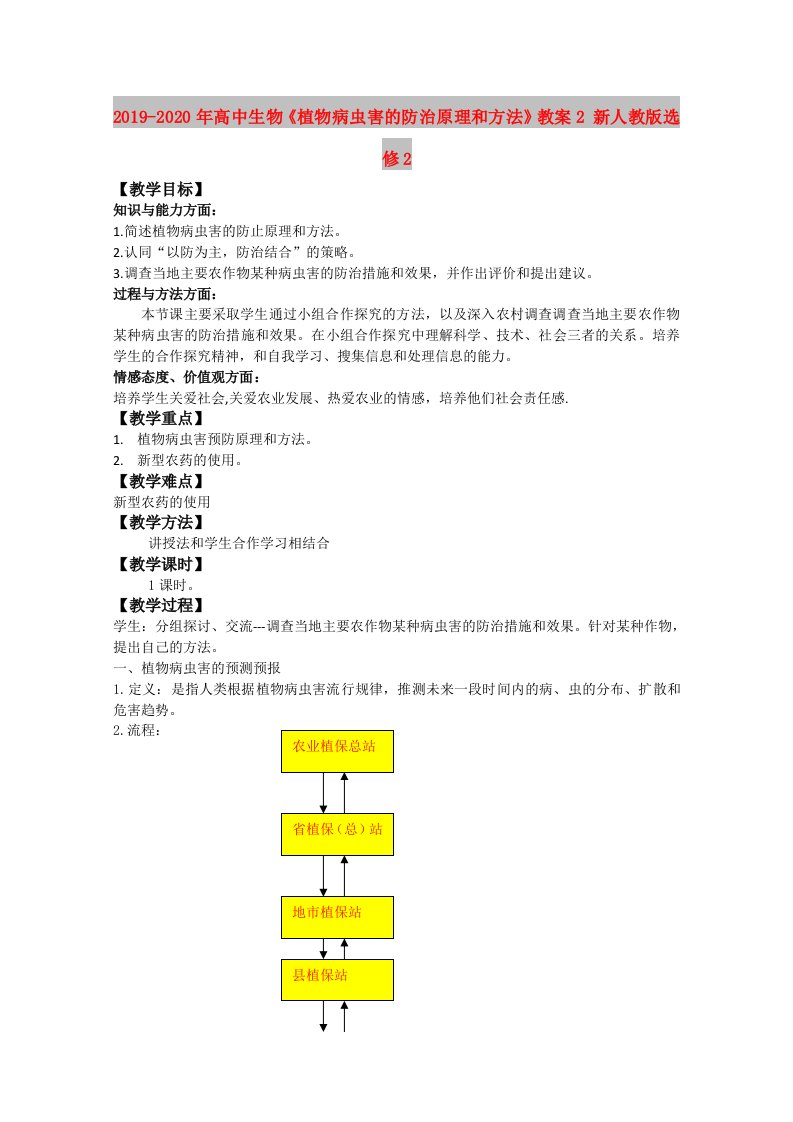 2019-2020年高中生物《植物病虫害的防治原理和方法》教案2