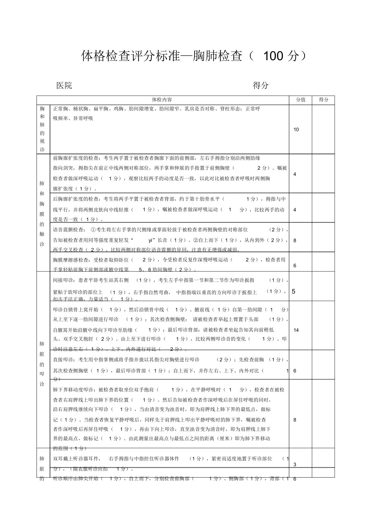 体格检查-肺部评分标准