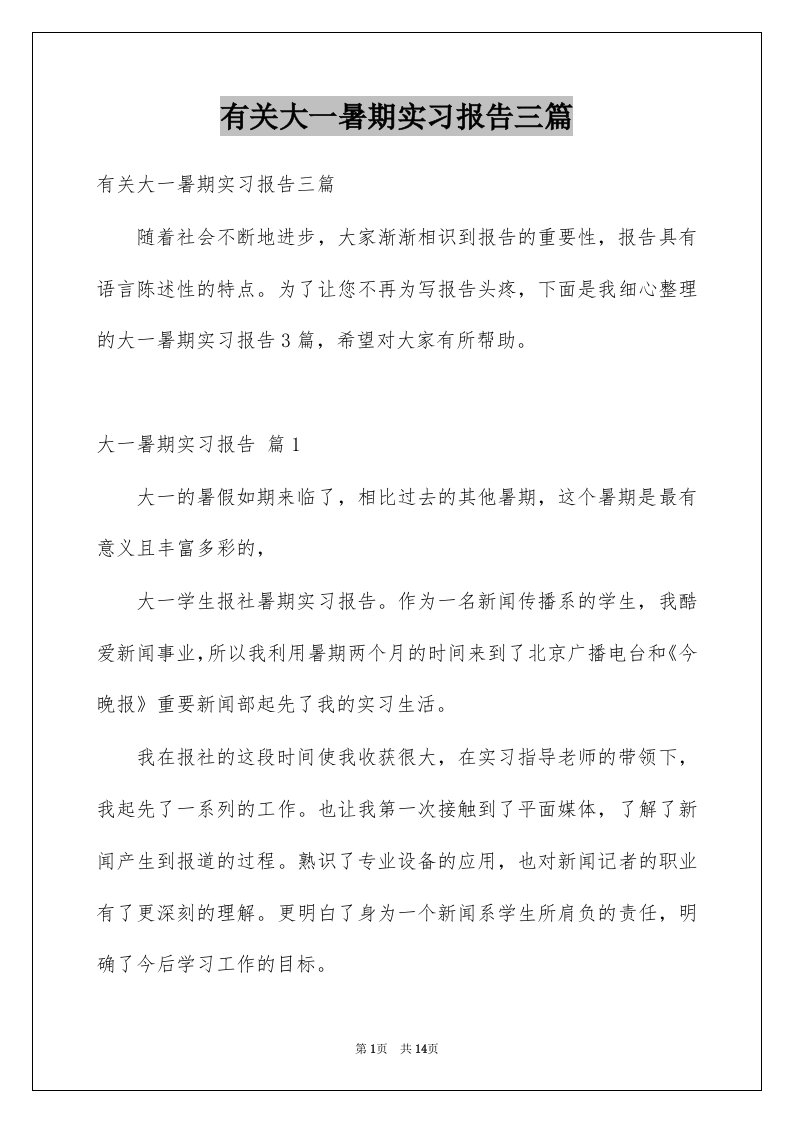 有关大一暑期实习报告三篇