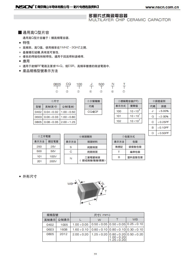 风华高Q贴片电容选型手册