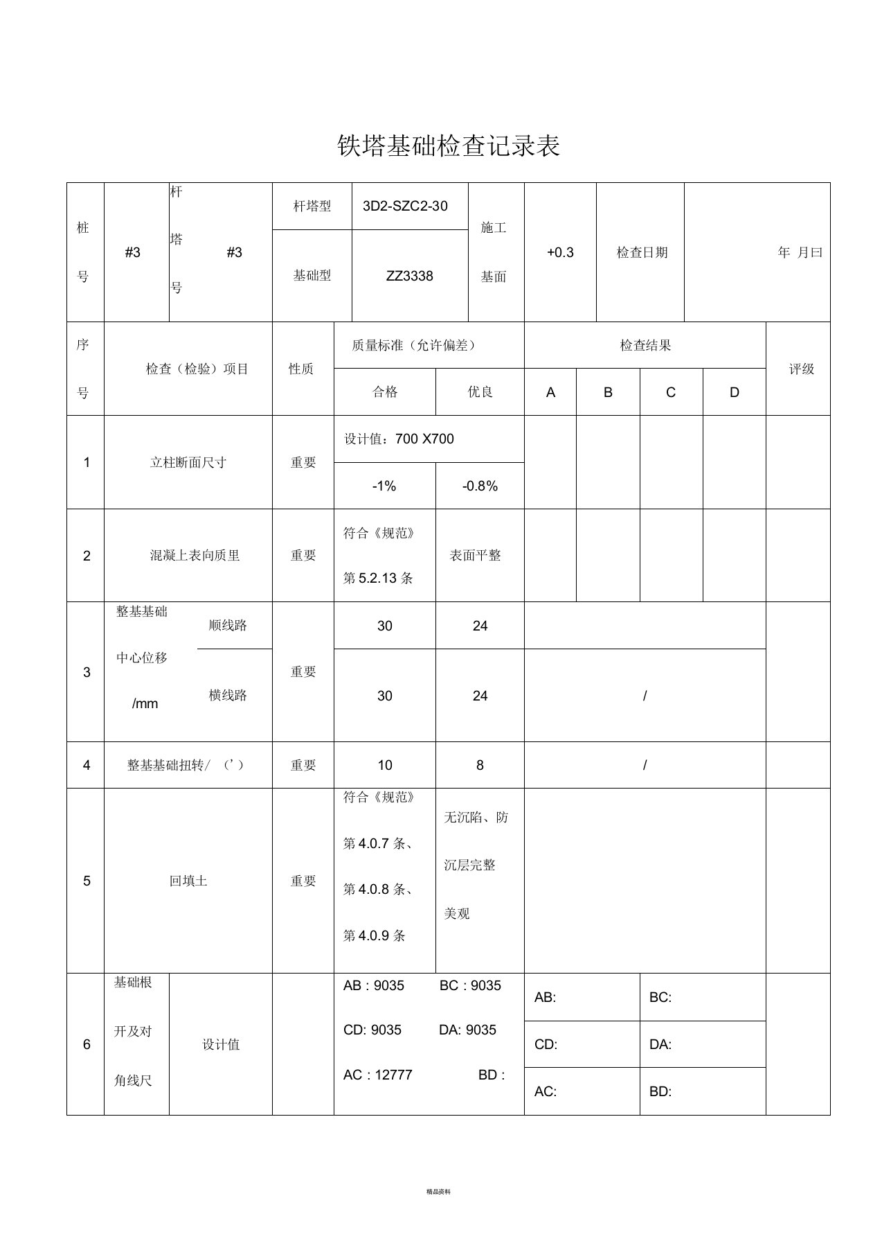 铁塔基础检查记录表