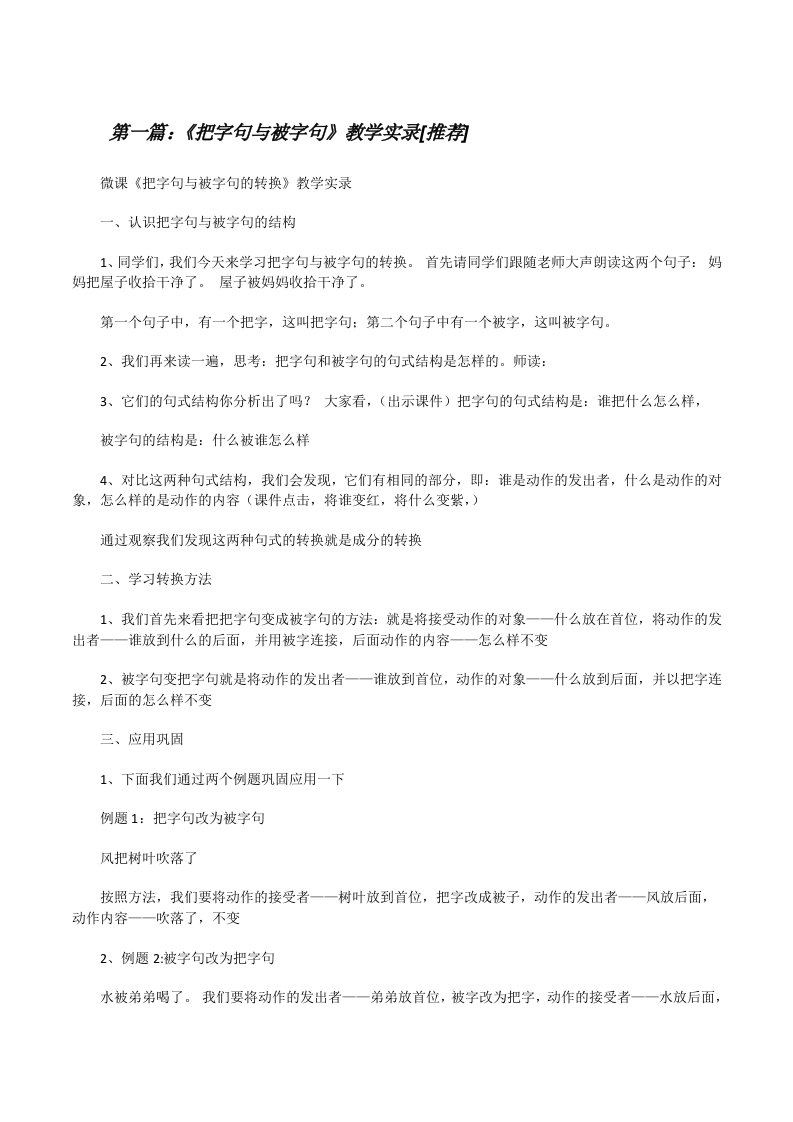 《把字句与被字句》教学实录[推荐][修改版]