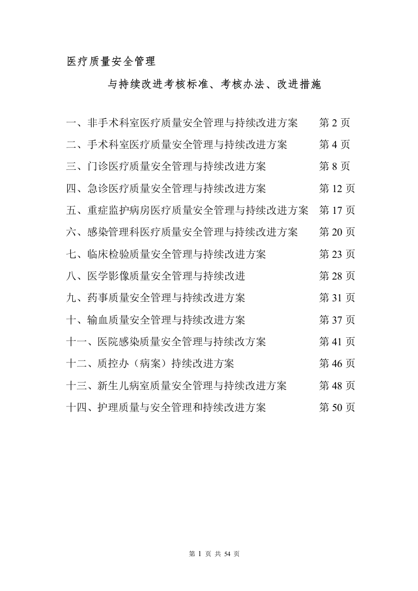 2016年医疗质量安全管理与持续改进考核标准、考核办法、改进措施