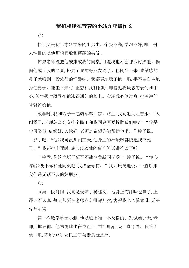 我们相逢在青春的小站九年级作文