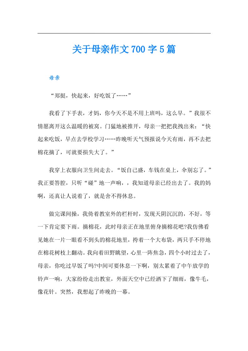 关于母亲作文700字5篇