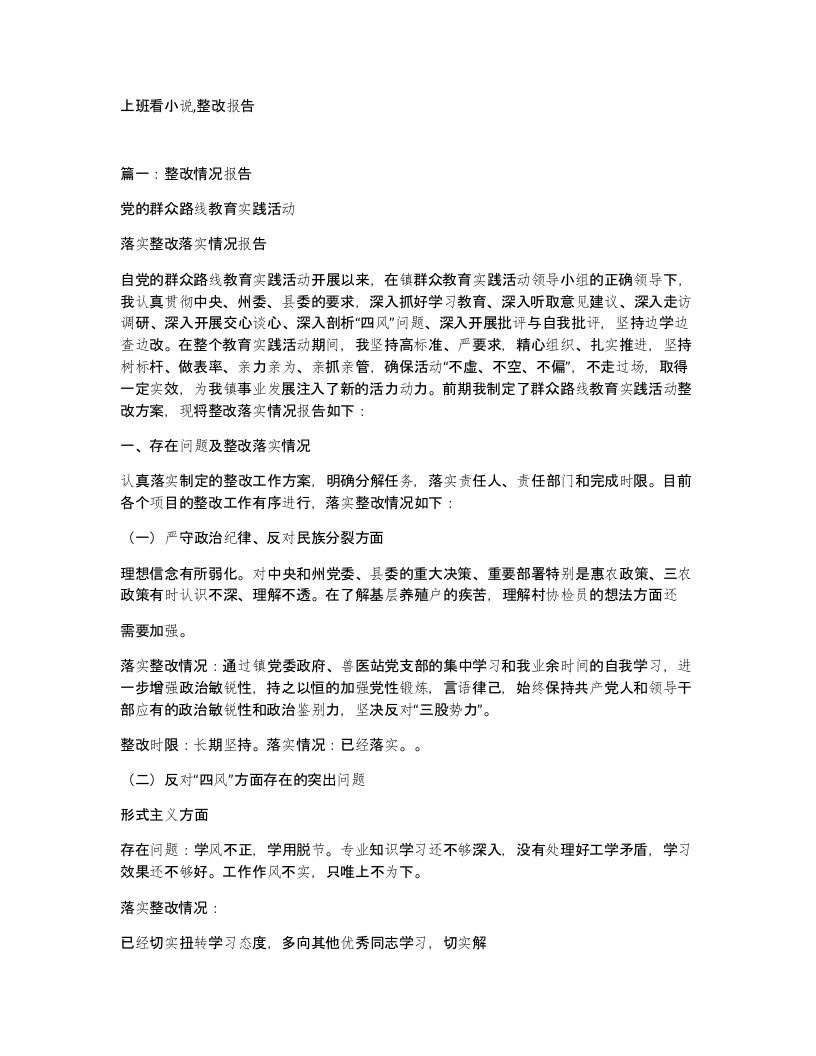 上班看小说整改报告