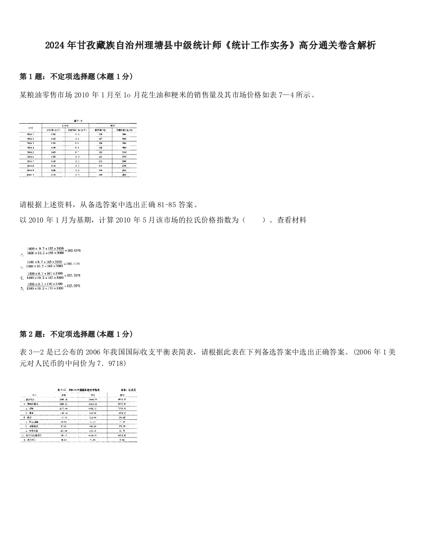 2024年甘孜藏族自治州理塘县中级统计师《统计工作实务》高分通关卷含解析