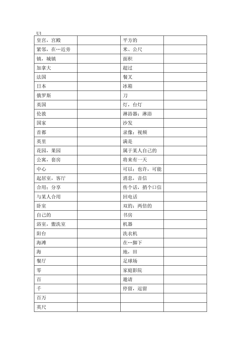 牛津初中英语译林版7下全册单词默写表