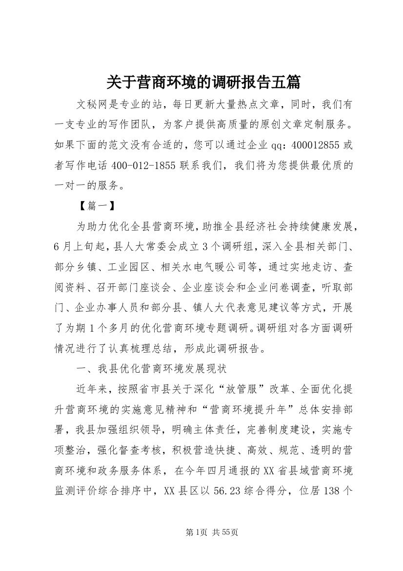 关于营商环境的调研报告五篇