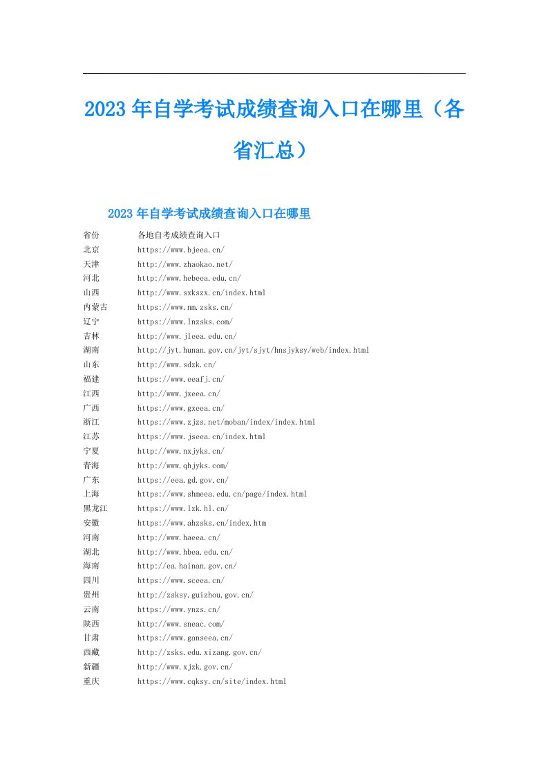 自学考试成绩查询入口在哪里（各省汇总）