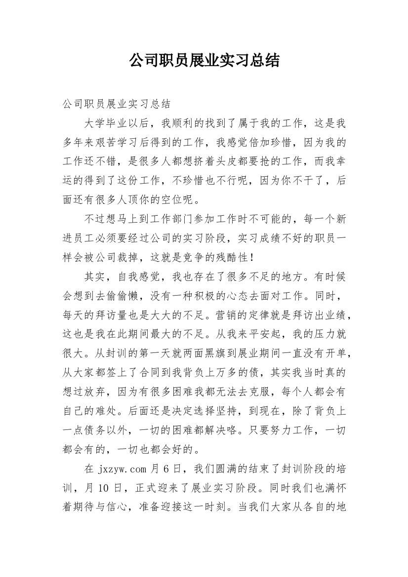 公司职员展业实习总结