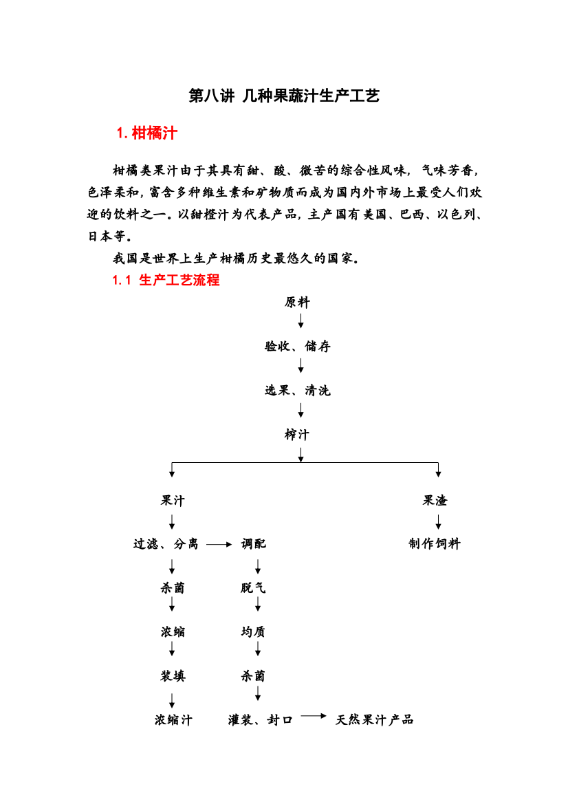 几种果蔬汁生产工艺