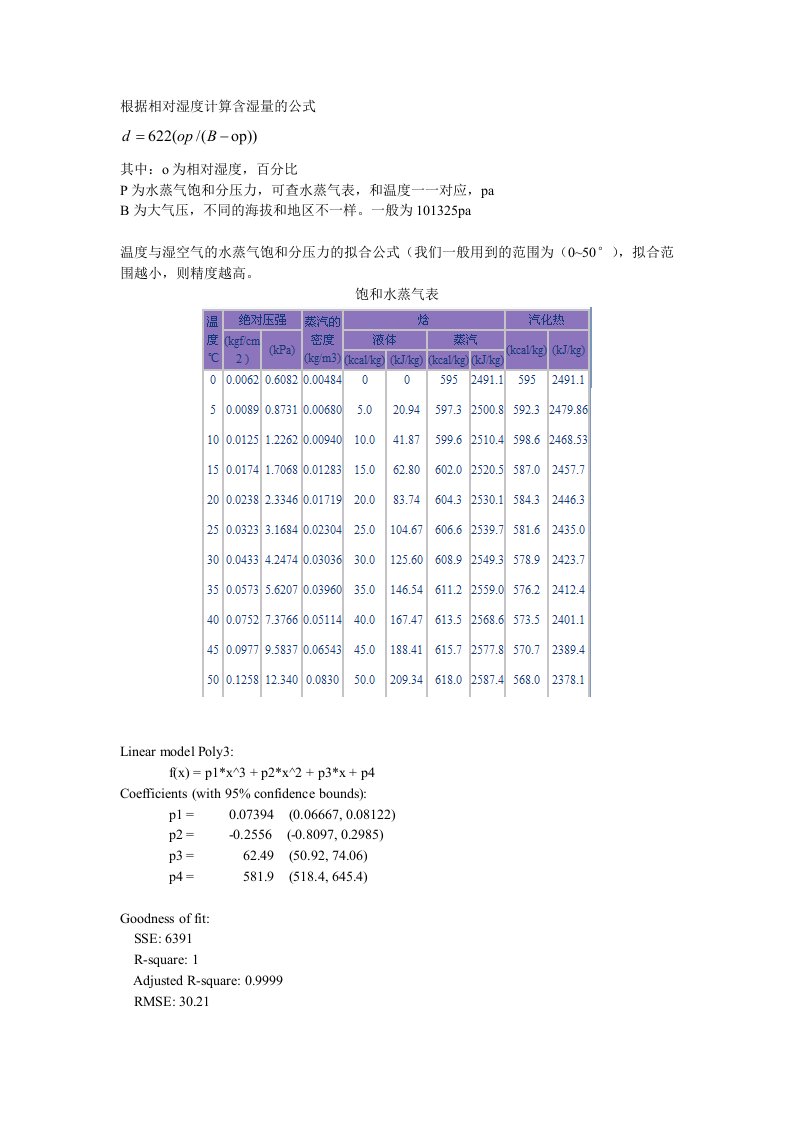 相对湿度计算含湿量焓值