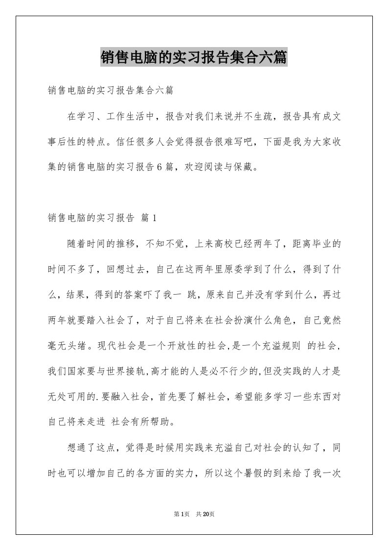 销售电脑的实习报告集合六篇