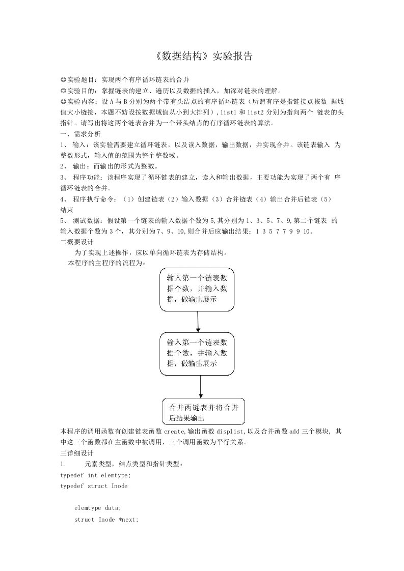 链表合并实验报告