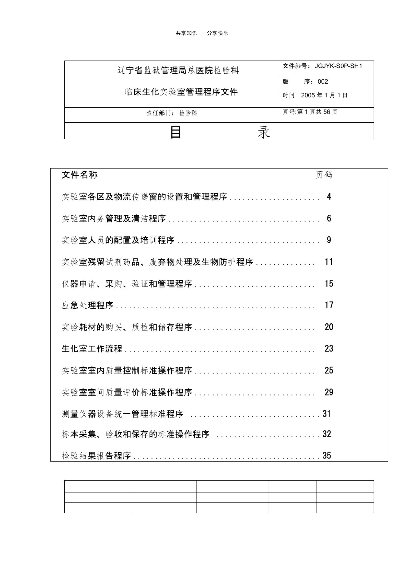 检验科生化室管理SOP文件