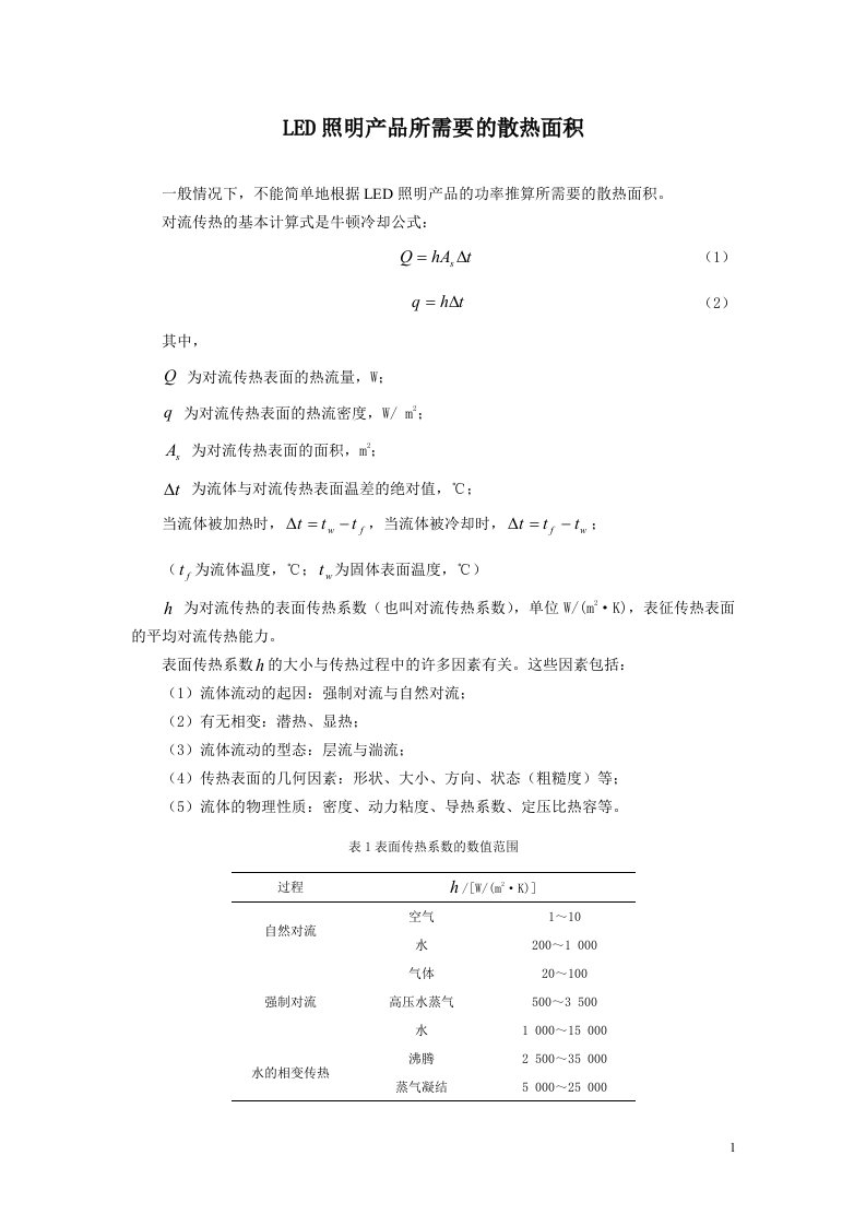 LED照明产品所需要的散热面积