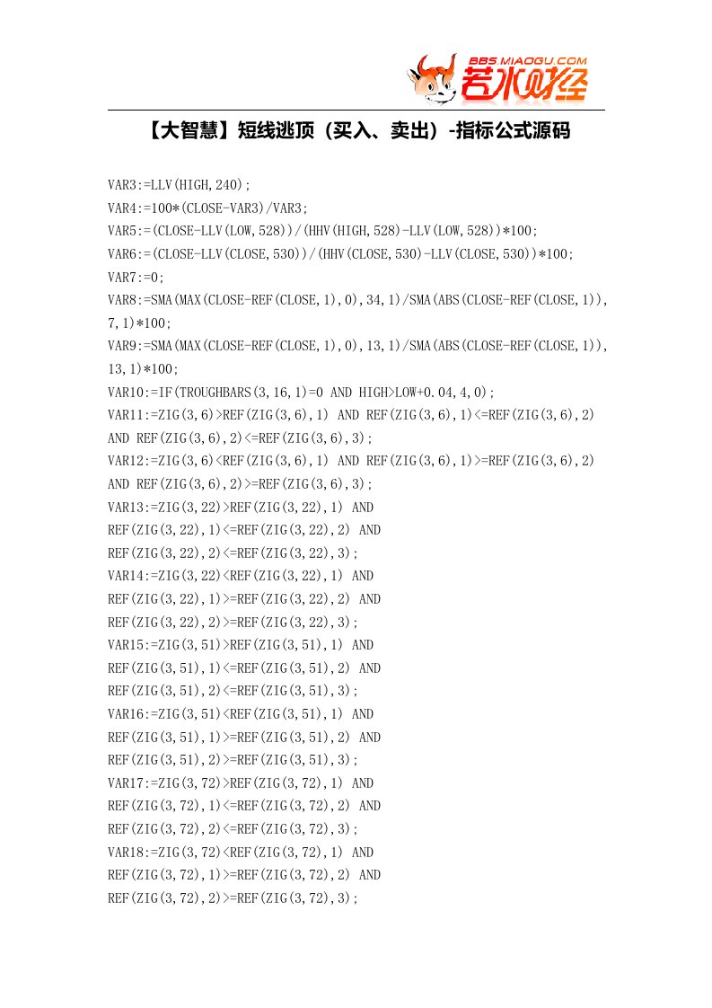 【股票指标公式下载】-【大智慧】短线逃顶(买入、卖出)