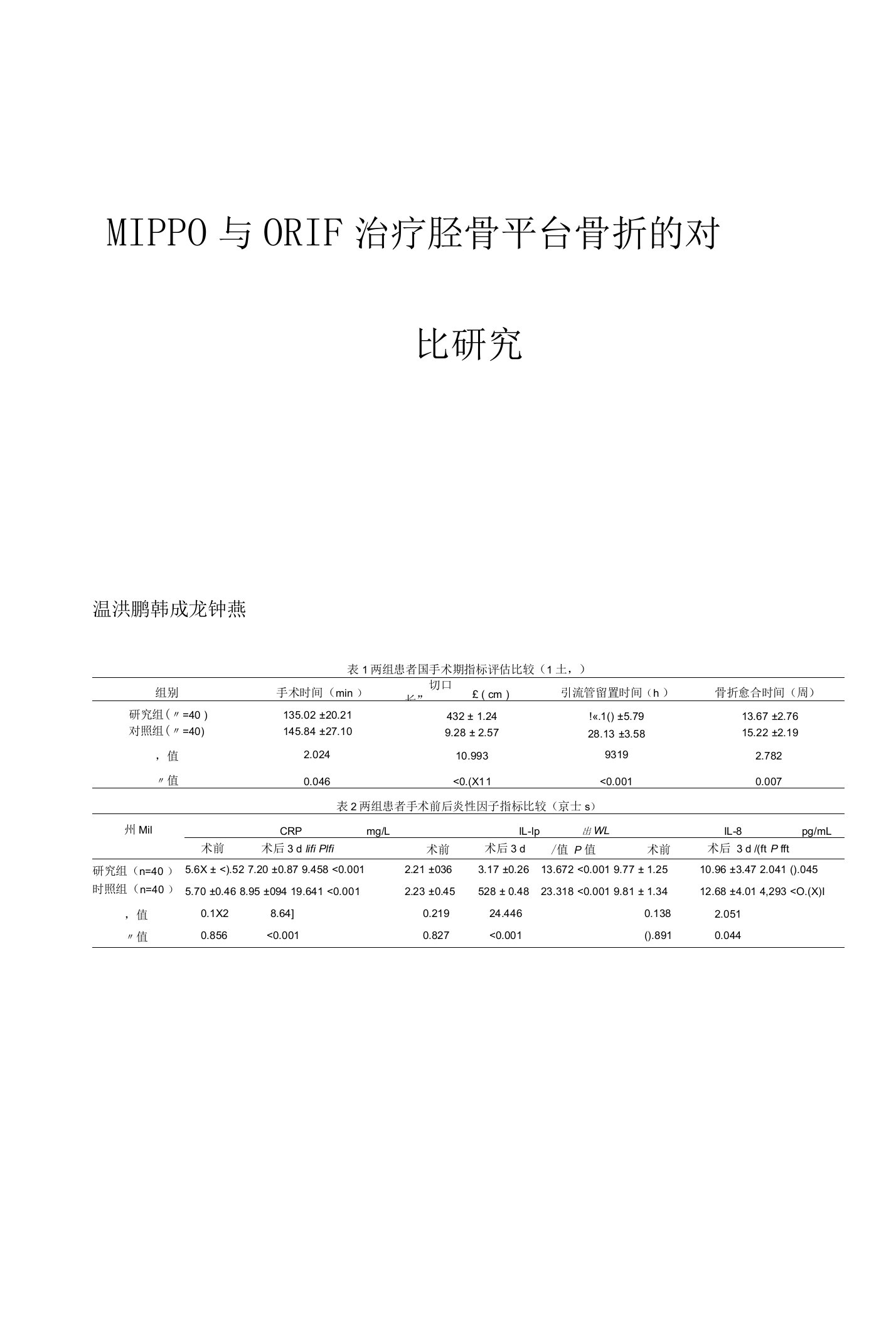 MIPPO与ORIF治疗胫骨平台骨折的对比研究