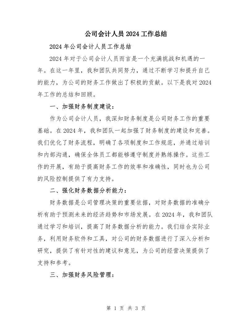 公司会计人员2024工作总结