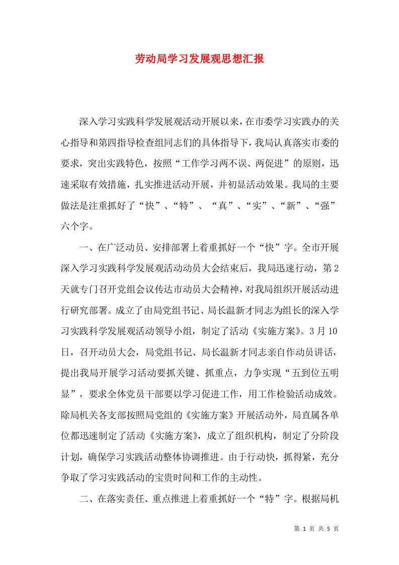 劳动局学习发展观思想汇报