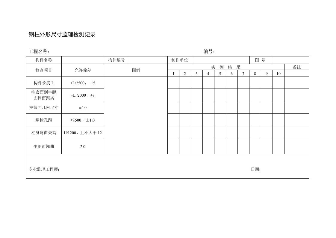 钢结构实测实量监理用表