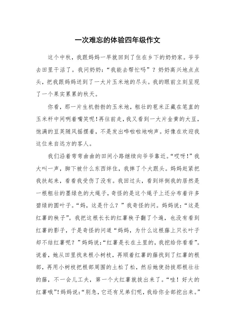 一次难忘的体验四年级作文