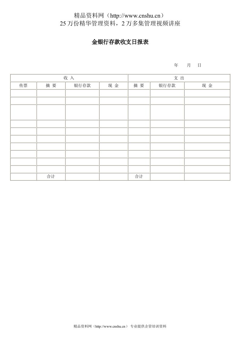 金银行存款收支日报表