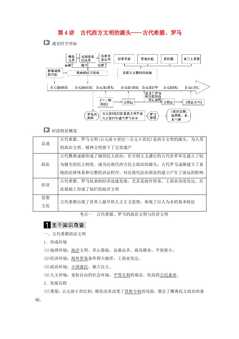 2019届高考历史复习农耕文明时代的中国与世界第4讲古代西方文明的源头