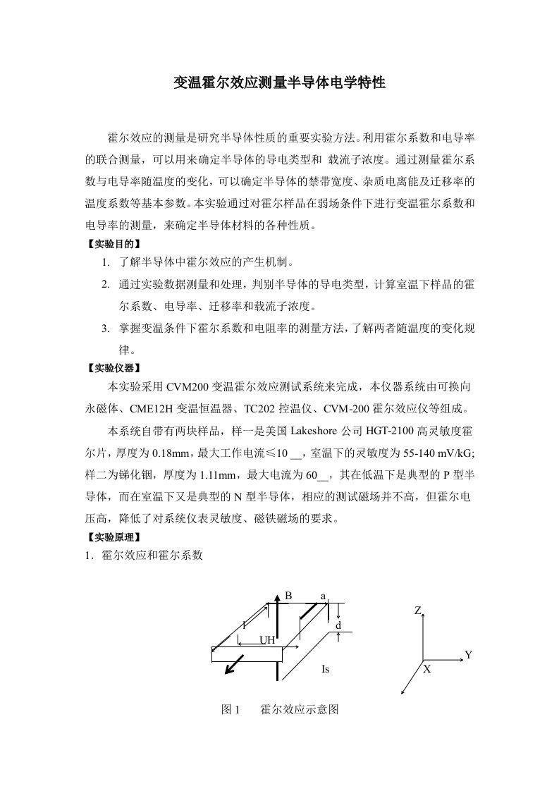 半导体物理实验-变温霍尔效应测试