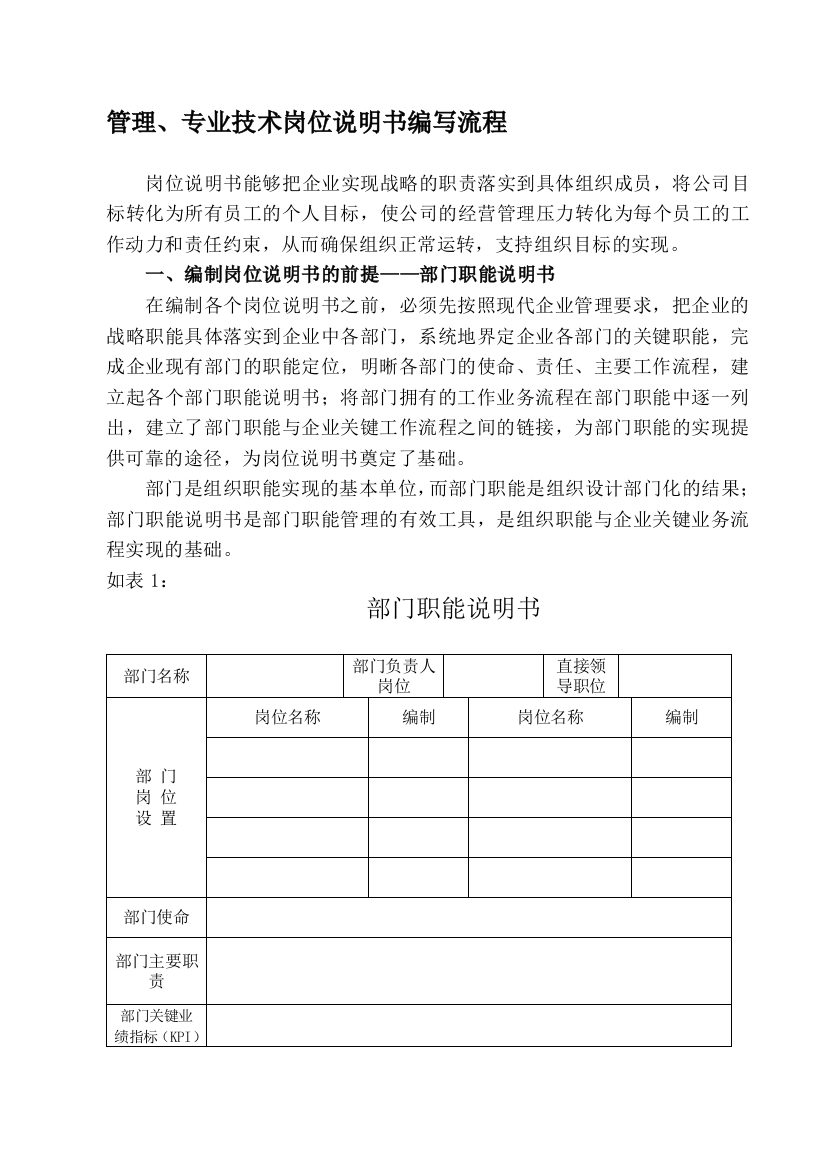 管理、专业技术岗位说明书编写流程