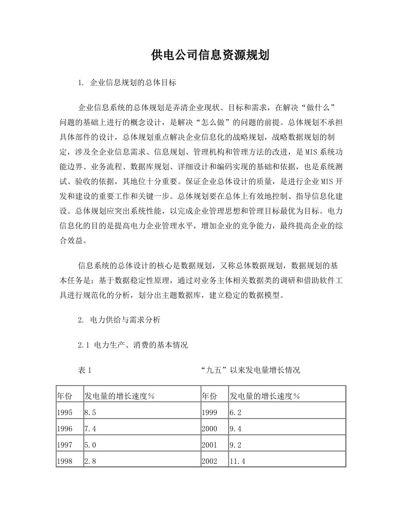 供电企业信息资源规划