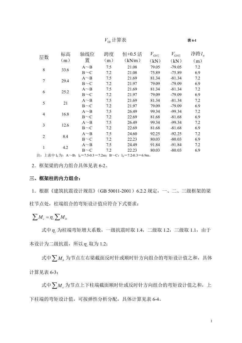 （毕业设计计算书）八层办公楼建筑结构设计计算书（11-8）