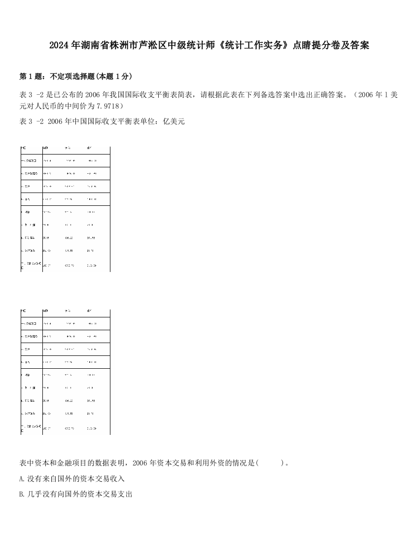 2024年湖南省株洲市芦淞区中级统计师《统计工作实务》点睛提分卷及答案