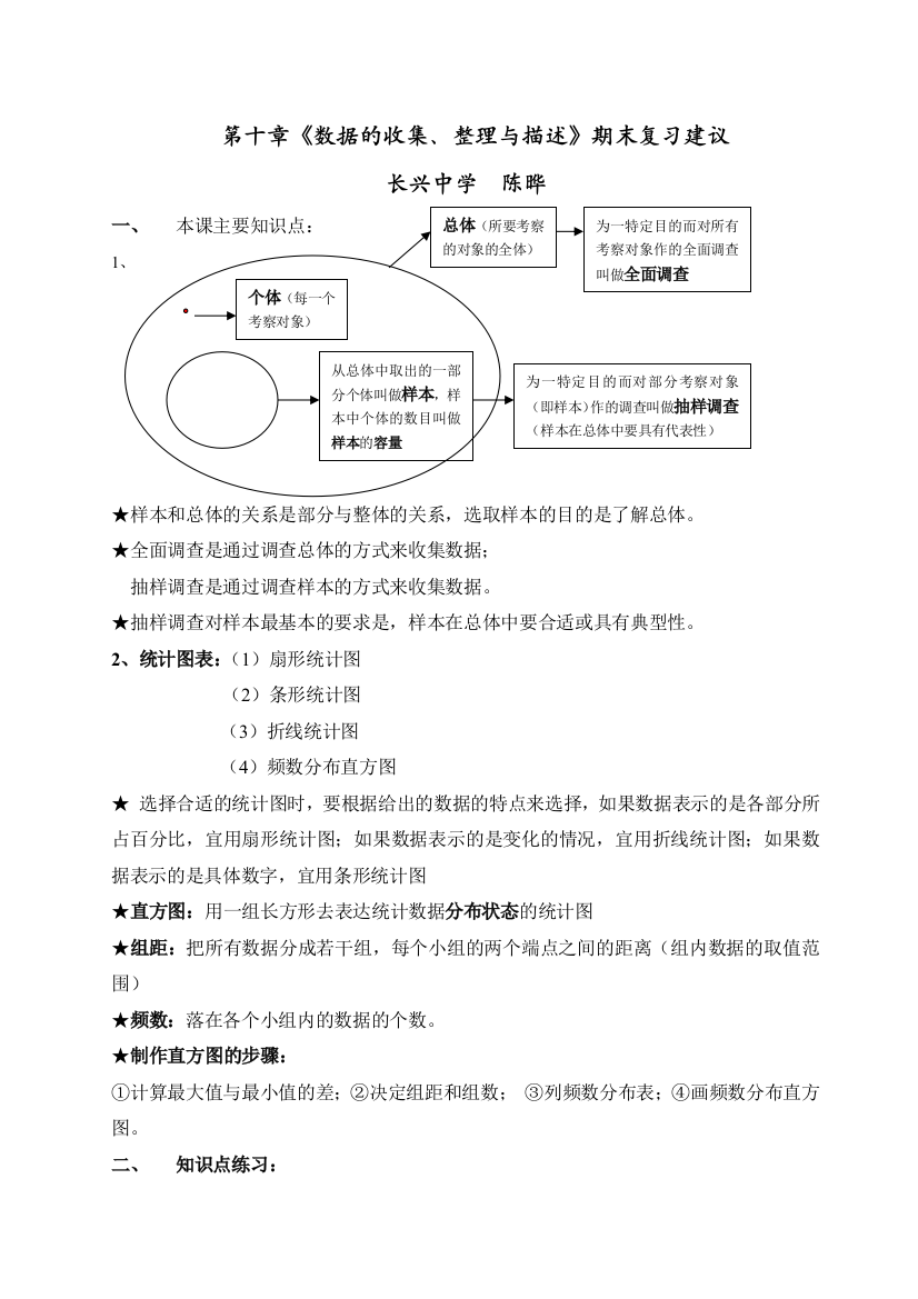 【小学中学教育精选】第十章数据的收集、整理与描述期末复习题