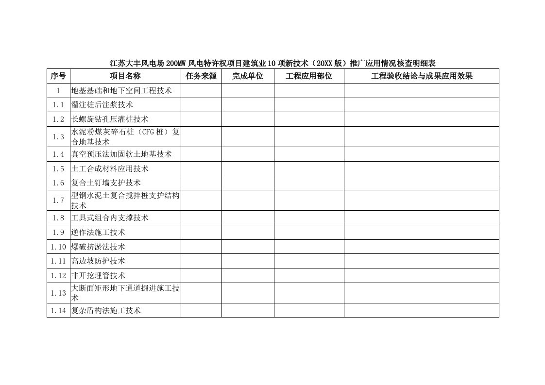 表格模板-表5、建筑十项新技术应用明细表