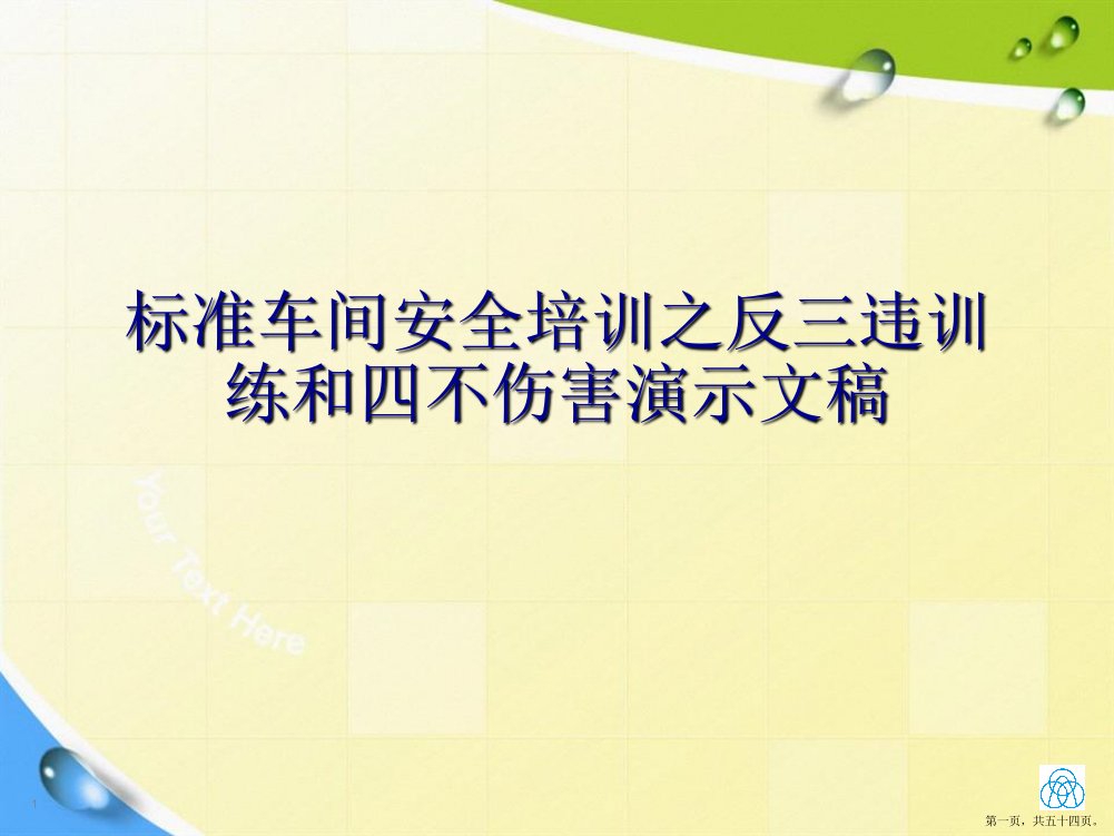 标准车间安全培训之反三违训练和四不伤害演示文稿