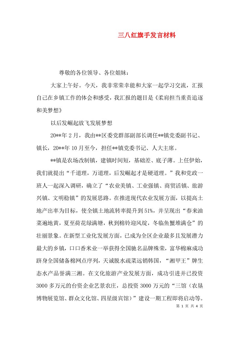 三八红旗手发言材料（四）