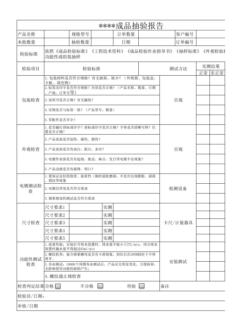 卫浴成品检验报告-范本