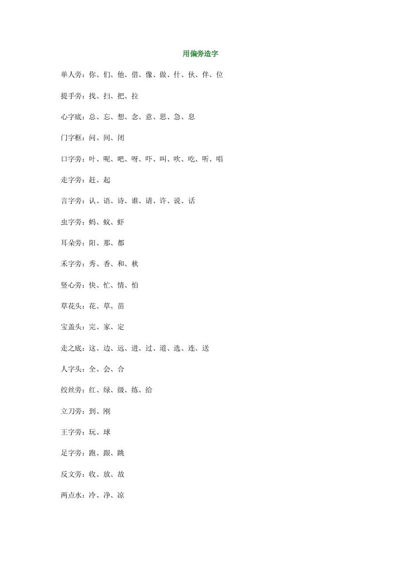 【小学语文】一年级用偏旁造字知识汇总