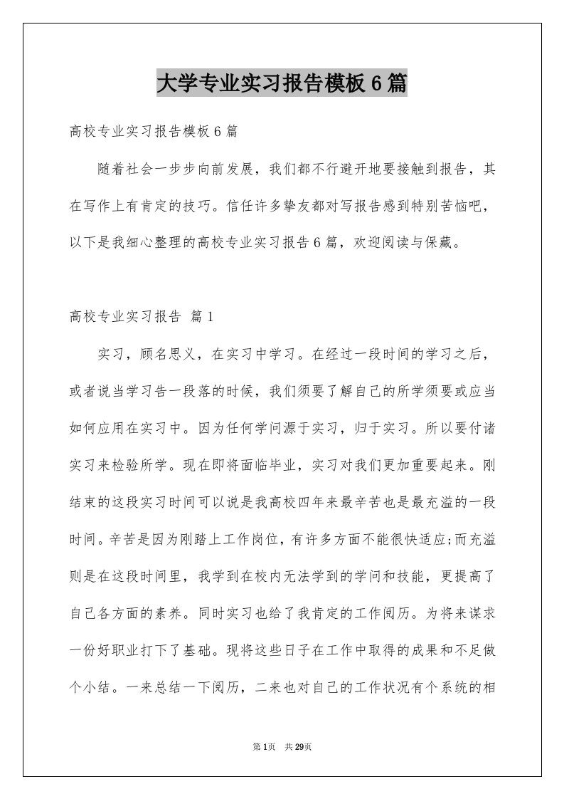 大学专业实习报告模板6篇