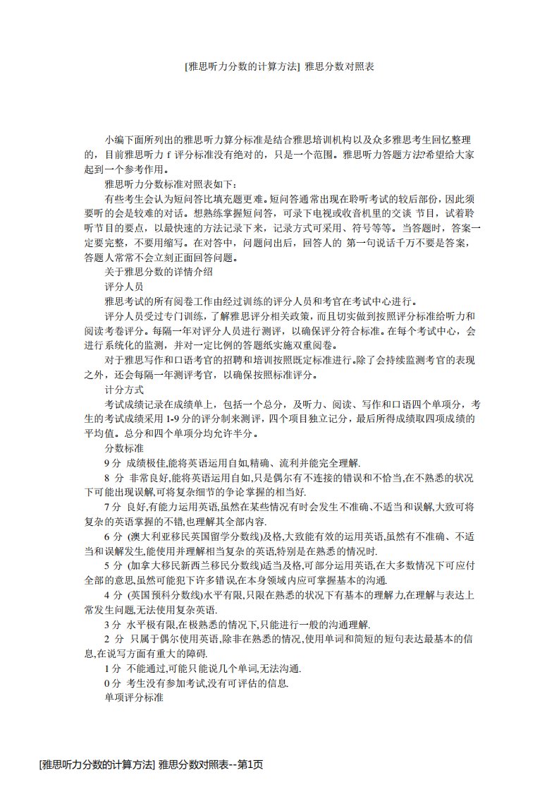 [雅思听力分数的计算方法]