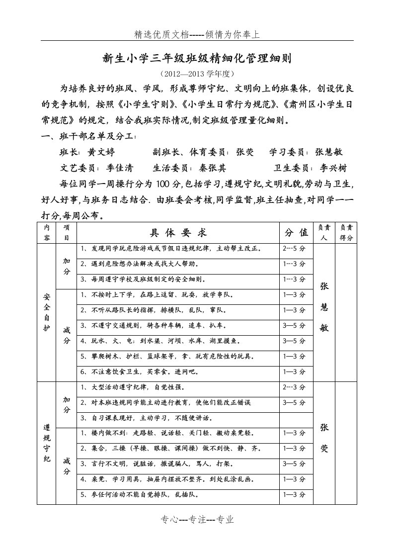 新生小学三年级班级精细化管理细则(共5页)