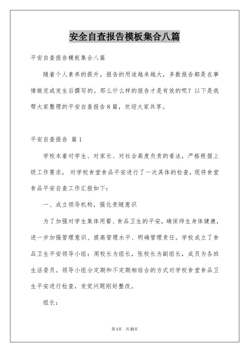 安全自查报告模板集合八篇例文