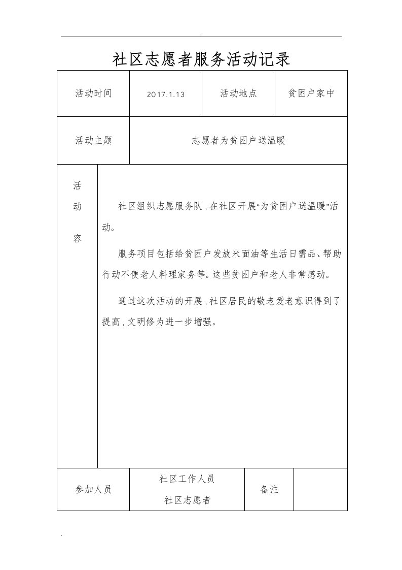 社区志愿者服务活动记录