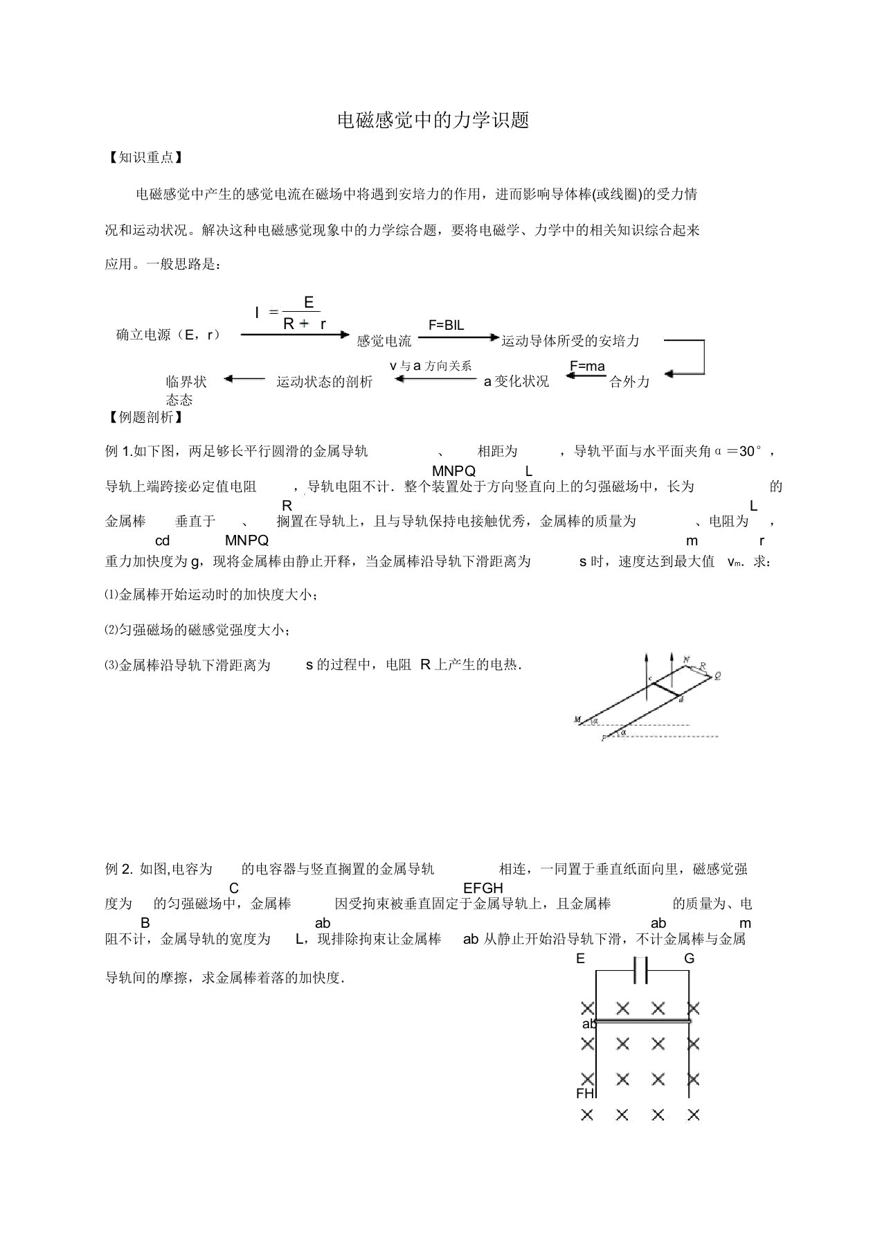 江苏省射阳县第二中学高三物理二轮复习电磁感应中力学问题教学案