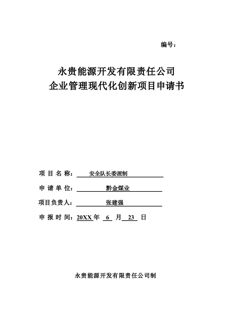 表格模板-现代化管理成果申报表安全队长委派制